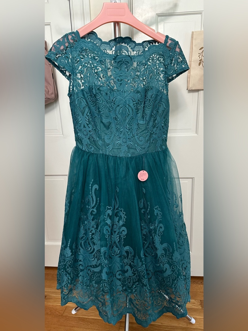 Chi Chi London Teal Lace & Tulle Dress
